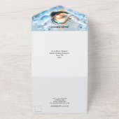 Nautische zeeschelpen oceaangolven blauw wit goud all in one uitnodiging (Buitenkant)