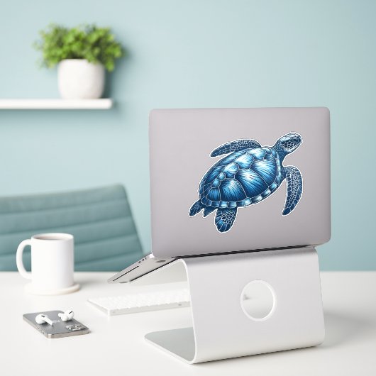 Nautische zeeschildpad op maat gesneden vinyl stic sticker (Laptop op bureau)