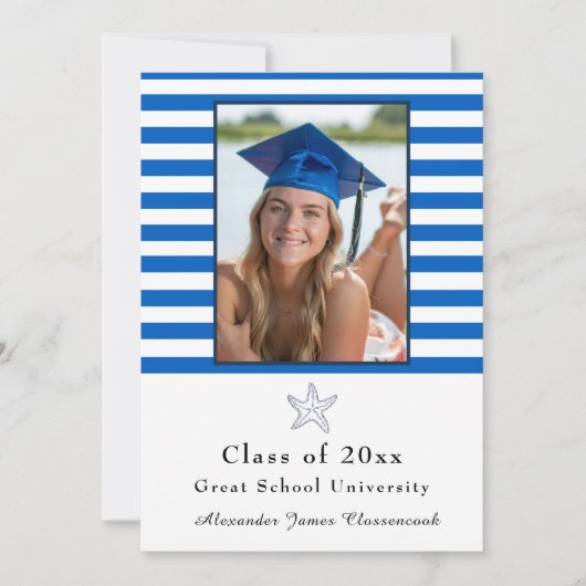 Nautische Zeester Moderne Marine Witte streep Anno Aankondiging (Voorkant)