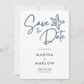Nautische Zeester Navy & Witte Golf Save The Date (Voorkant)