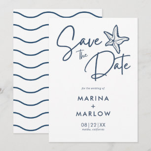 Nautische Zeester Navy & Witte Golf  Save The Date
