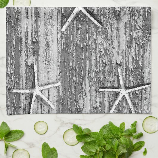 Nautische zeesterren Driftwood grijze witte Waterv Theedoek (Gevouwen)