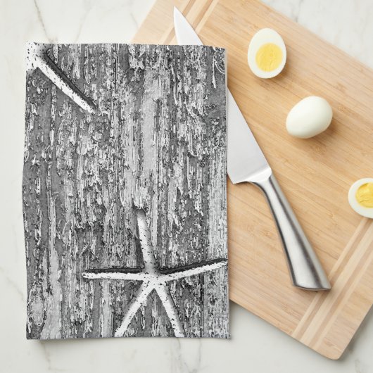 Nautische zeesterren Driftwood grijze witte Waterv Theedoek (Quarter Fold)