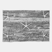 Nautische zeesterren Driftwood grijze witte Waterv Theedoek (Horizontaal)