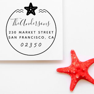 Nautische zeesterren familienaam & retouradres  zelfinktende stempel