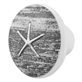Nautische zeesterren Verweerd hout Grijs & Wit Keramische Knop