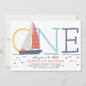Nautische zeilboot 1e verjaardag uitnodiging (Voorkant)