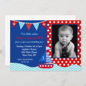 Nautische zeilboot 1e verjaardagsfeest uitnodiging (Voorkant / Achterkant)