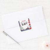 Nautische zeilboot Ahoy Baby Jongen Douche Uitnodi Vierkante Sticker (Envelop)