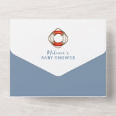 Nautische zeilboot Ahoy het is een Boy Baby shower All In One Uitnodiging (Achterkant)