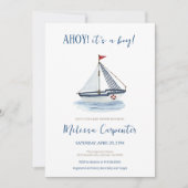 Nautische zeilboot Ahoy het is een Boy Baby shower Kaart (Voorkant)