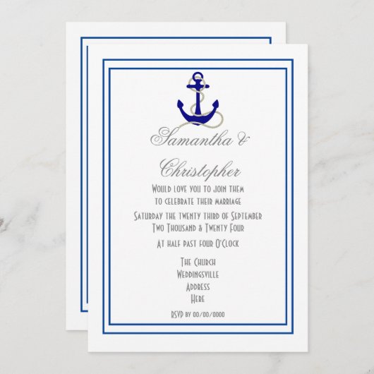 Nautische zeilboot anker bruiloft kaart (Voorkant / Achterkant)
