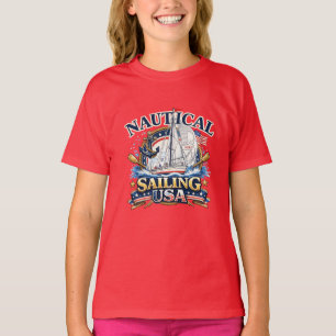 Nautische Zeilboot Anker Oceaan Grafisch Meisjes T-shirt