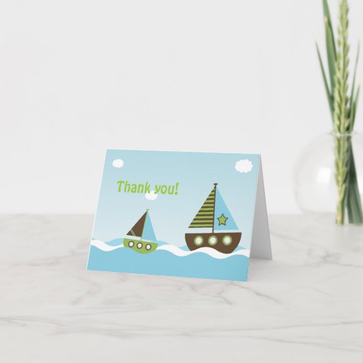 Nautische Zeilboot Baby Boy Baby shower Dank u Bedankkaart (Voorkant)