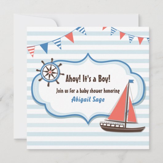 Nautische Zeilboot Baby Douche Uitnodigingen voor  (Voorkant)