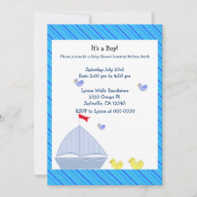Nautische zeilboot baby jongen shower uitnodiging