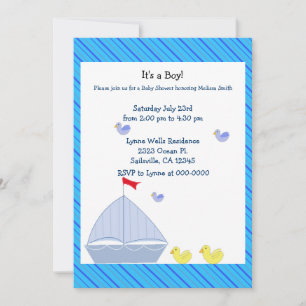 Nautische zeilboot baby jongen shower uitnodiging
