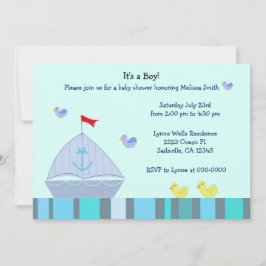 Nautische zeilboot baby jongen shower uitnodiging