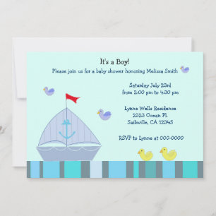 Nautische zeilboot baby jongen shower uitnodiging