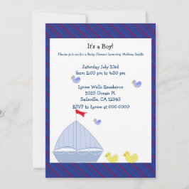 Nautische zeilboot baby jongen shower uitnodiging