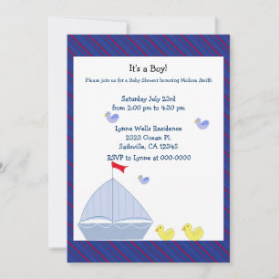Nautische zeilboot baby jongen shower uitnodiging
