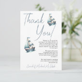 Nautische zeilboot Baby shower dank u kaart (Staand voorkant)