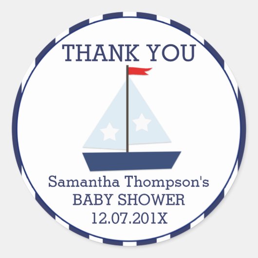 Nautische Zeilboot Baby shower Favor Sticker (Voorkant)