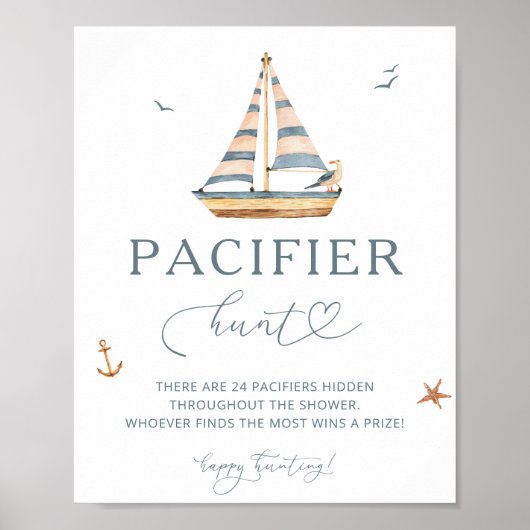 Nautische zeilboot Baby shower Fopspeen Hunt Spel Poster (Voorkant)