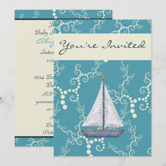 Nautische zeilboot Baby shower nodigt uit voor jon Kaart (Voorkant / Achterkant)