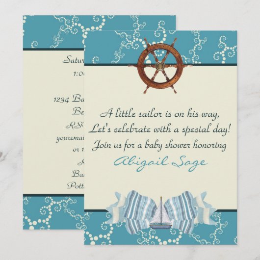 Nautische zeilboot Baby shower nodigt uit voor jon Kaart (Voorkant / Achterkant)