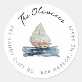Nautische zeilboot Baby shower retour adreslabel Ronde Sticker (Voorkant)