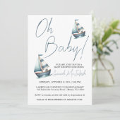 Nautische Zeilboot Baby shower Uitnodiging (Staand voorkant)