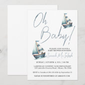 Nautische Zeilboot Baby shower Uitnodiging (Voorkant / Achterkant)