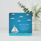 Nautische zeilboot Baby shower Uitnodiging ~ Jonge (Staand voorkant)