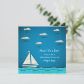 Nautische zeilboot Baby shower Uitnodiging ~ Jonge (Staand voorkant)