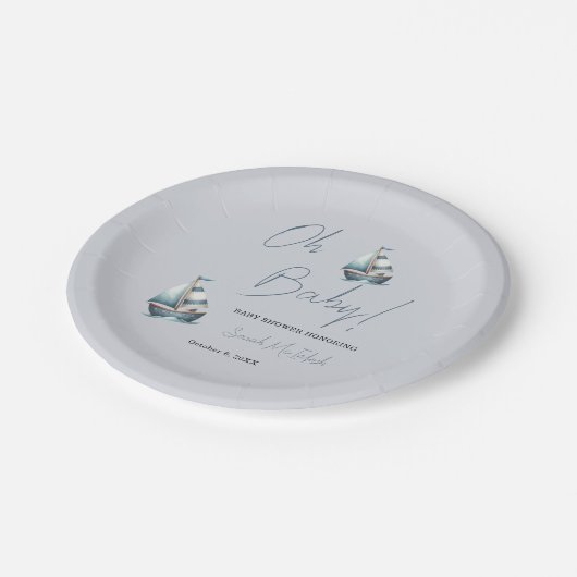 Nautische Zeilboot Baby shower Uitnodiging Papieren Bordje (Gekanteld)