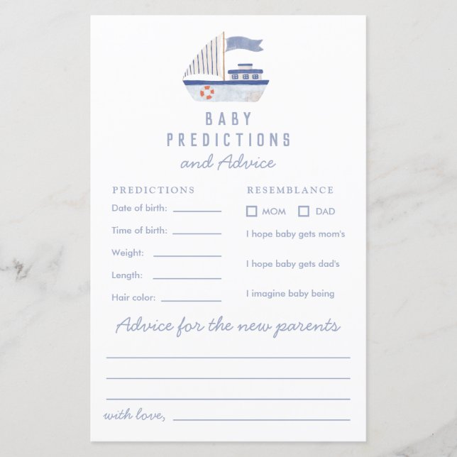 Nautische zeilboot Baby shower Voorspellingen & Ad (Voorkant)