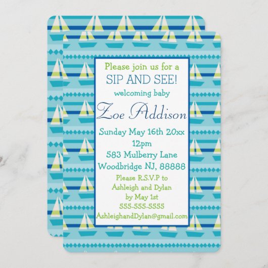 Nautische zeilboot Baby Sip and See Kaart (Voorkant / Achterkant)