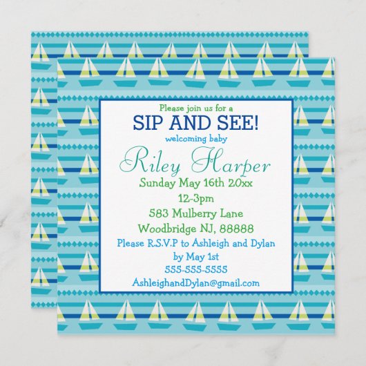 Nautische zeilboot Baby Sip and See Kaart (Voorkant / Achterkant)