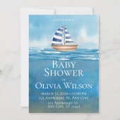 Nautische zeilboot babyshower uitnodiging (Voorkant)
