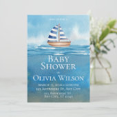 Nautische zeilboot babyshower uitnodiging (Staand voorkant)