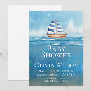 Nautische zeilboot babyshower uitnodiging