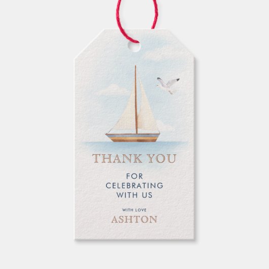 Nautische zeilboot bedankkaartjes cadeaulabel (Voorkant)