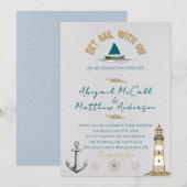 Nautische Zeilboot Bestemming Huwelijksuitnodiging Kaart (Voorkant / Achterkant)