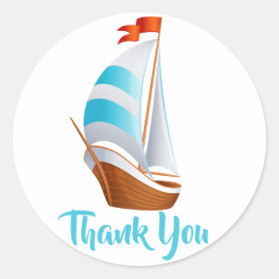 Nautische zeilboot blauw turquoise - Oceaan strand Ronde Sticker