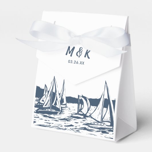 Nautische zeilboot bruiloft gunst box bedankdoosjes (Voorkant Zijde)
