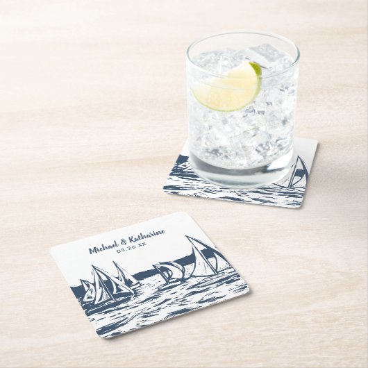 Nautische zeilboot bruiloft Onderzetter (Insitu)