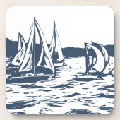 Nautische zeilboot bruiloft Onderzetter (Voorkant)