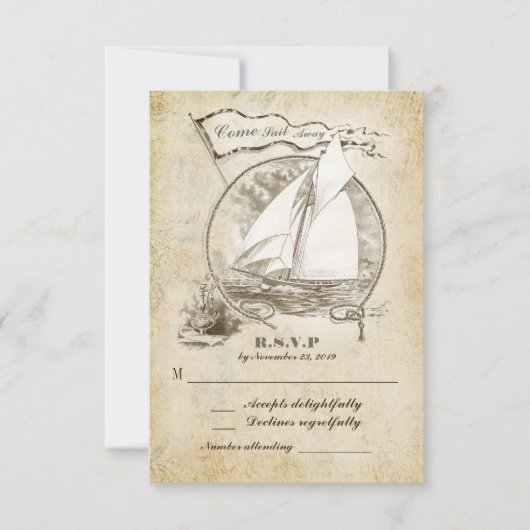 Nautische zeilboot bruiloft RSVP-Come Sail Away RSVP Kaartje (Voorkant)