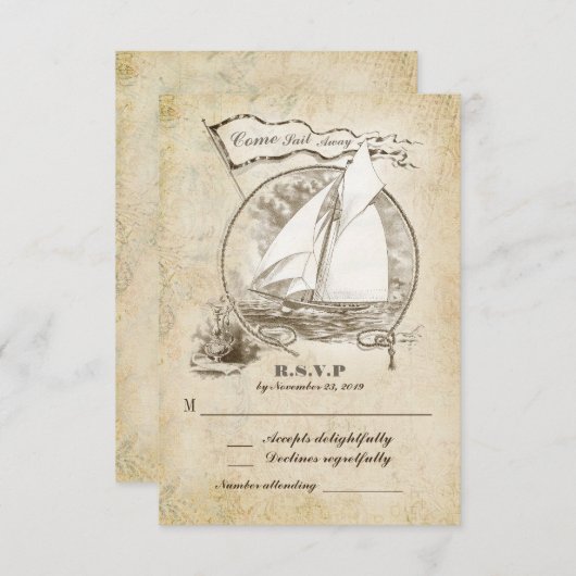 Nautische zeilboot bruiloft RSVP-Come Sail Away RSVP Kaartje (Voorkant / Achterkant)